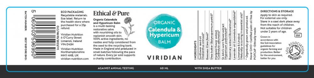 Viridian Organic Calendula & Hypericum Balm 60ml