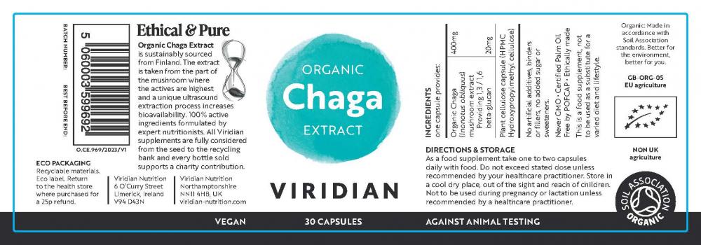 Viridian Organic Chaga Extract 30's
