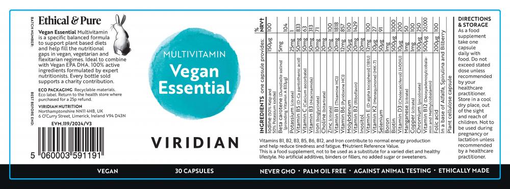 Viridian Multivitamin Vegan Essential 30s