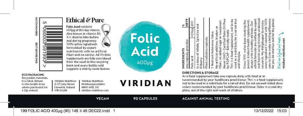 Viridian Folic Acid 400ug 90's