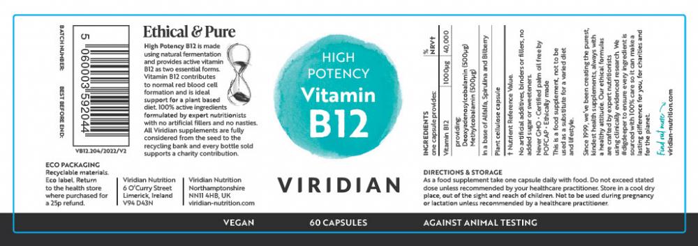 Viridian High Potency Vitamin B12 60s