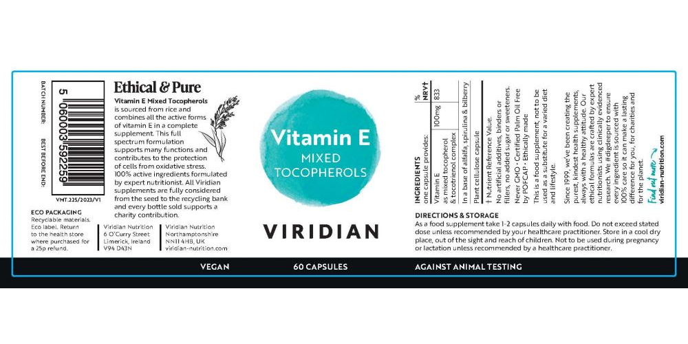 Viridian Vitamin E Mixed Tocopherols 60s