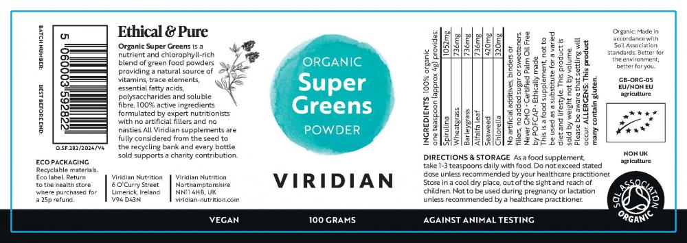 Viridian Organic Super Greens  Powder 100g