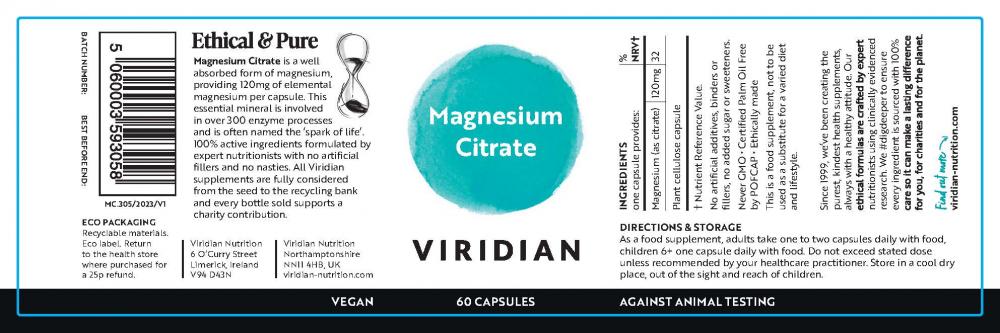 Viridian Magnesium Citrate 60's