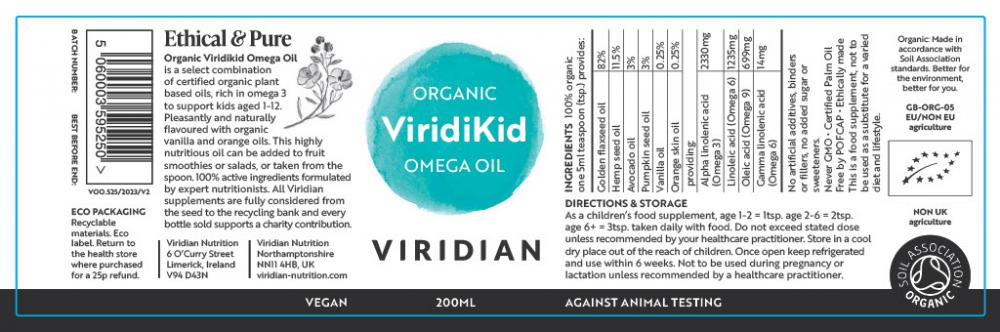 Viridian Organic Viridikid Omega Oil 200ml