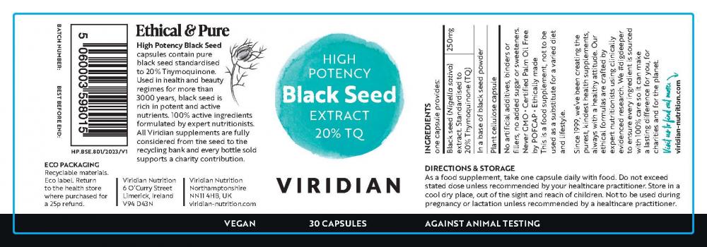 Viridian High Potency Black Seed Extract 20% TQ 30's