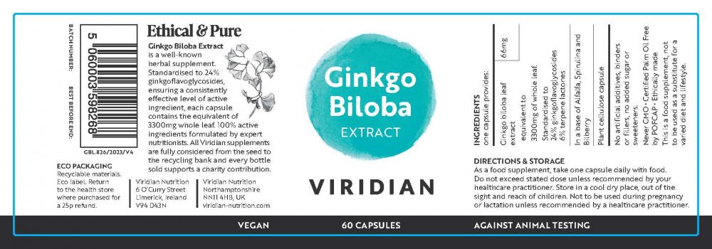 Viridian Ginkgo Biloba Extract 60s