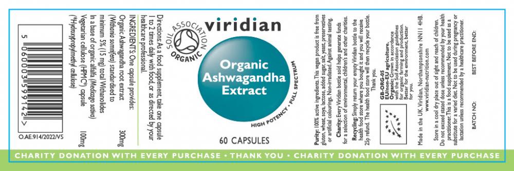 Viridian Organic Ashwagandha Extract 60's
