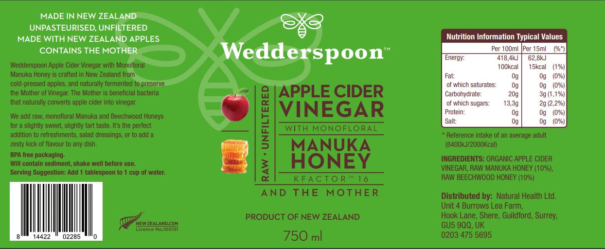 Wedderspoon Apple Cider Vinegar with Manuka Honey 750ml