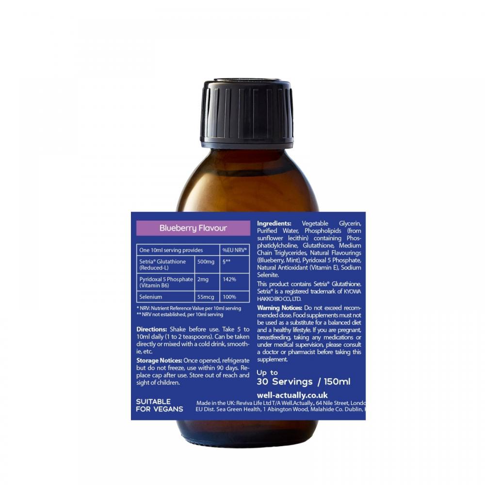 Well.Actually. Liposomal Glutathione  500mg Dual Action Blueberry Flavour 150ml