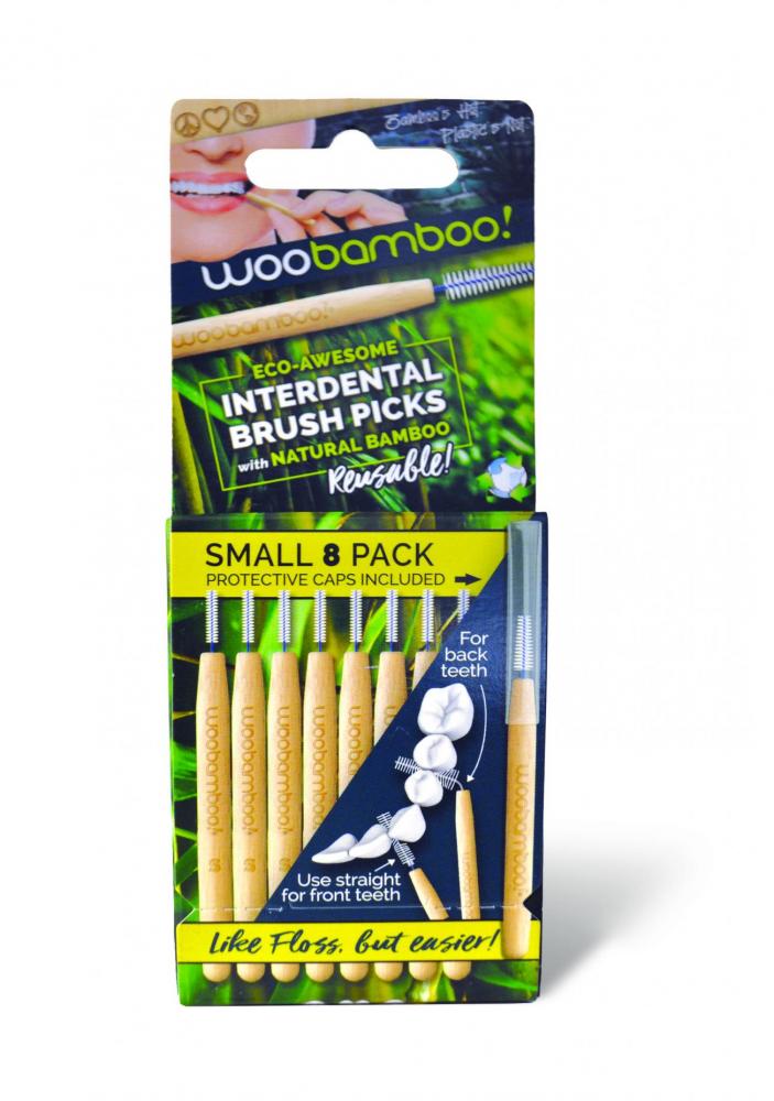 Woobamboo Interdental Brush Picks with Natural Bamboo Small 8 Pack