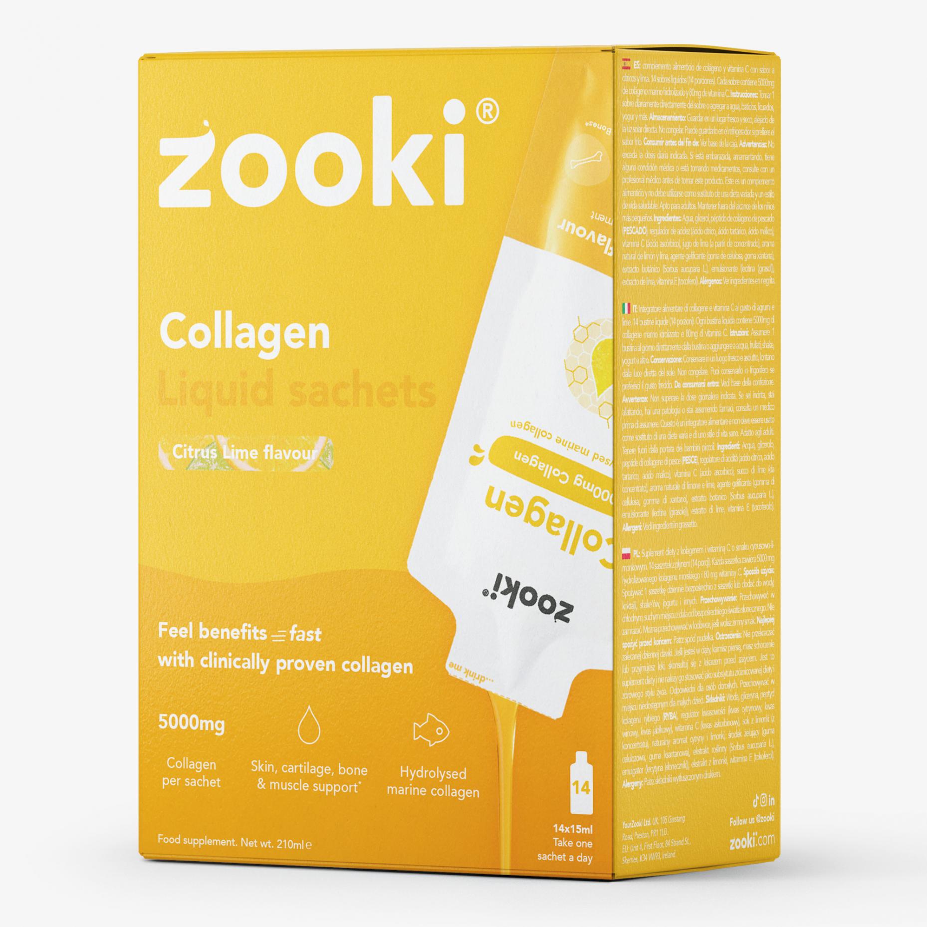 Zooki Collagen Liquid Sachets Citrus Lime Flavour 14x15ml CASE