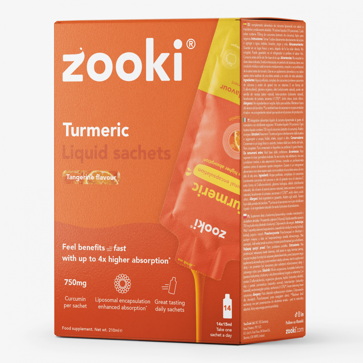 Zooki Turmeric Liquid Sachets Tangerine Flavour 14x15ml CASE