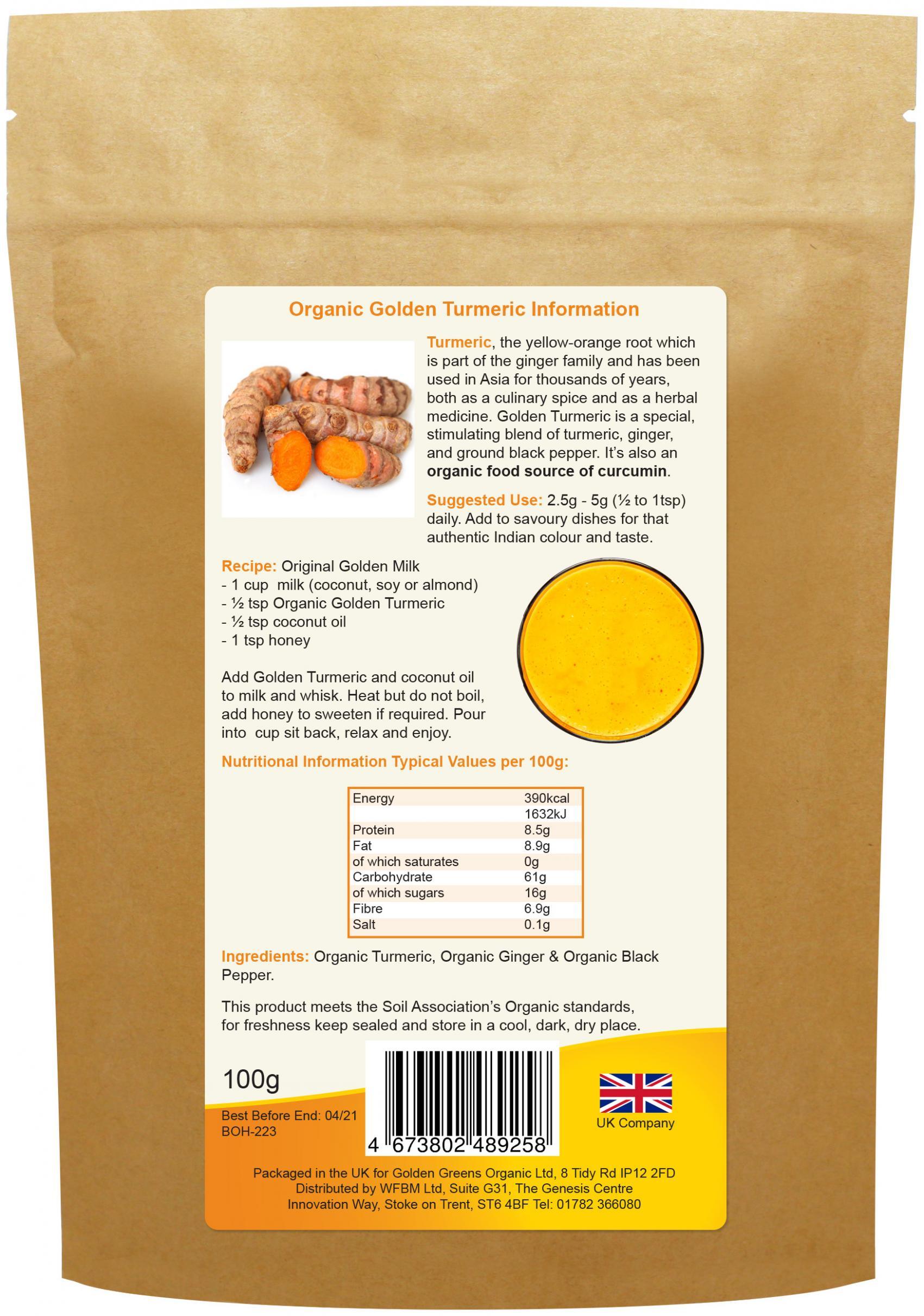 Golden Greens (Greens Organic) Organic Golden Turmeric 100g - Approved Vitamins