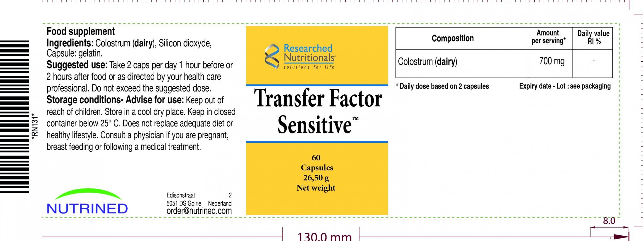 Researched Nutritionals Transfer Factor Sensitive 60's