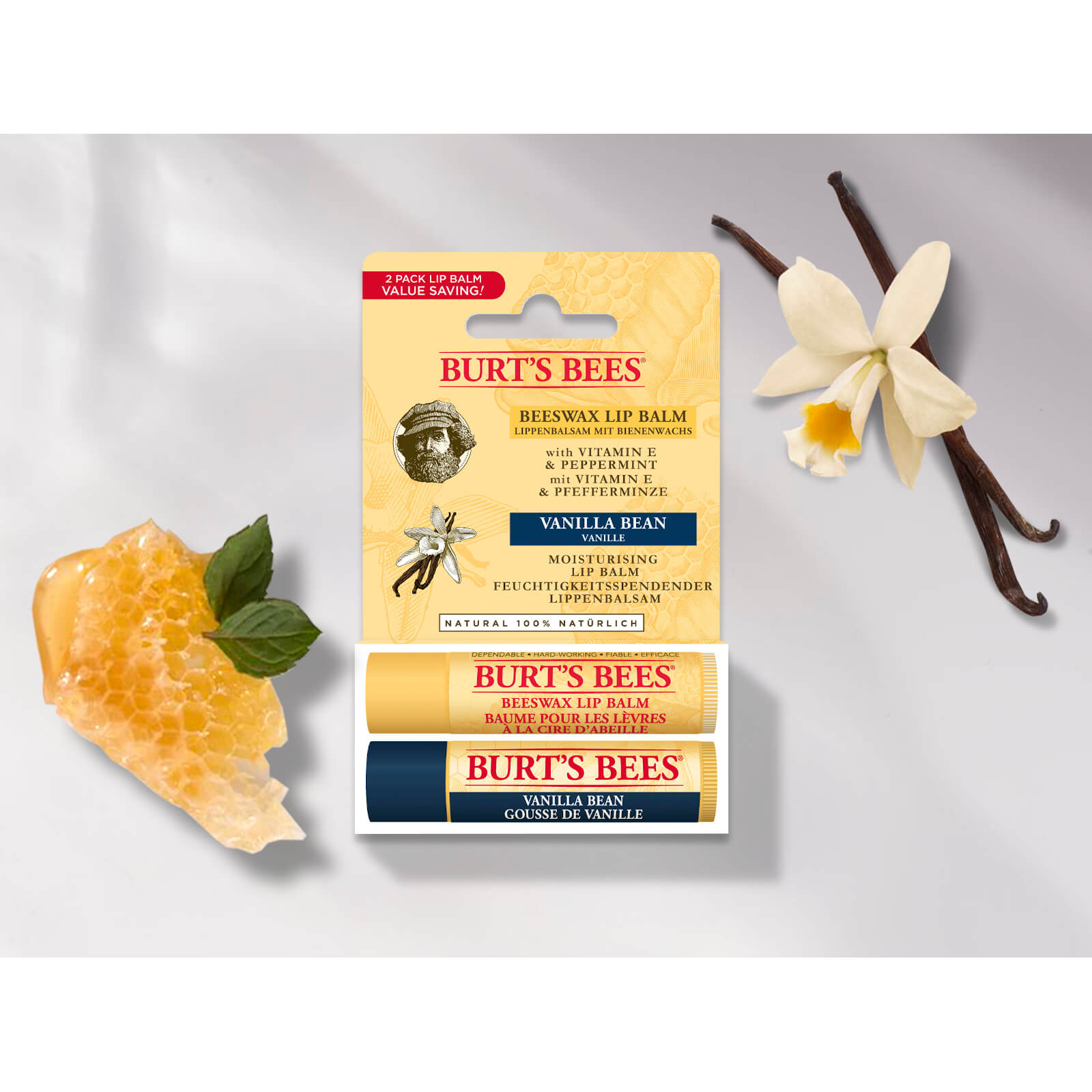 Burts Bees Beeswax & Vanilla Bean Lip Balm 2 Pack