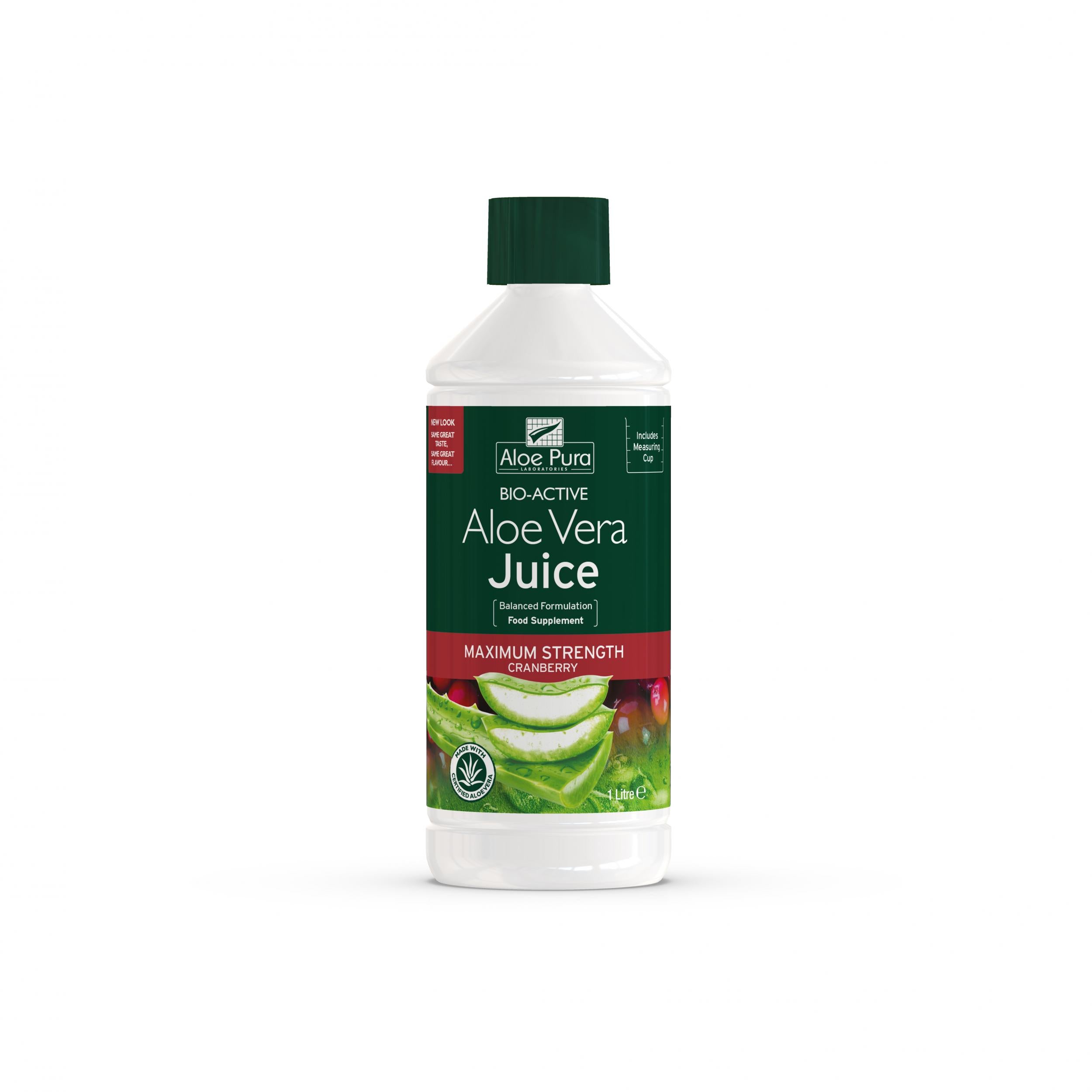 Aloe Pura Bio-Active Aloe Vera Juice Maximum Strength Cranberry 1 Litre