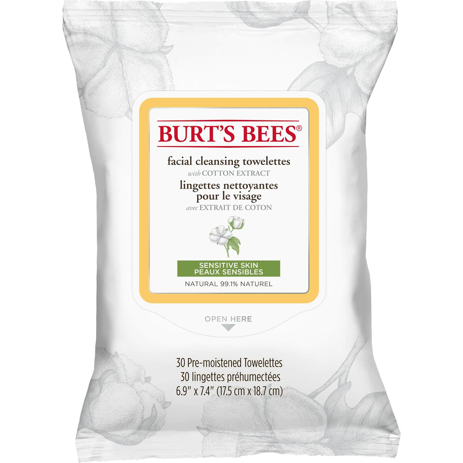 Burts Bees Sensitive Facial Towelettes with Aloe 30's
