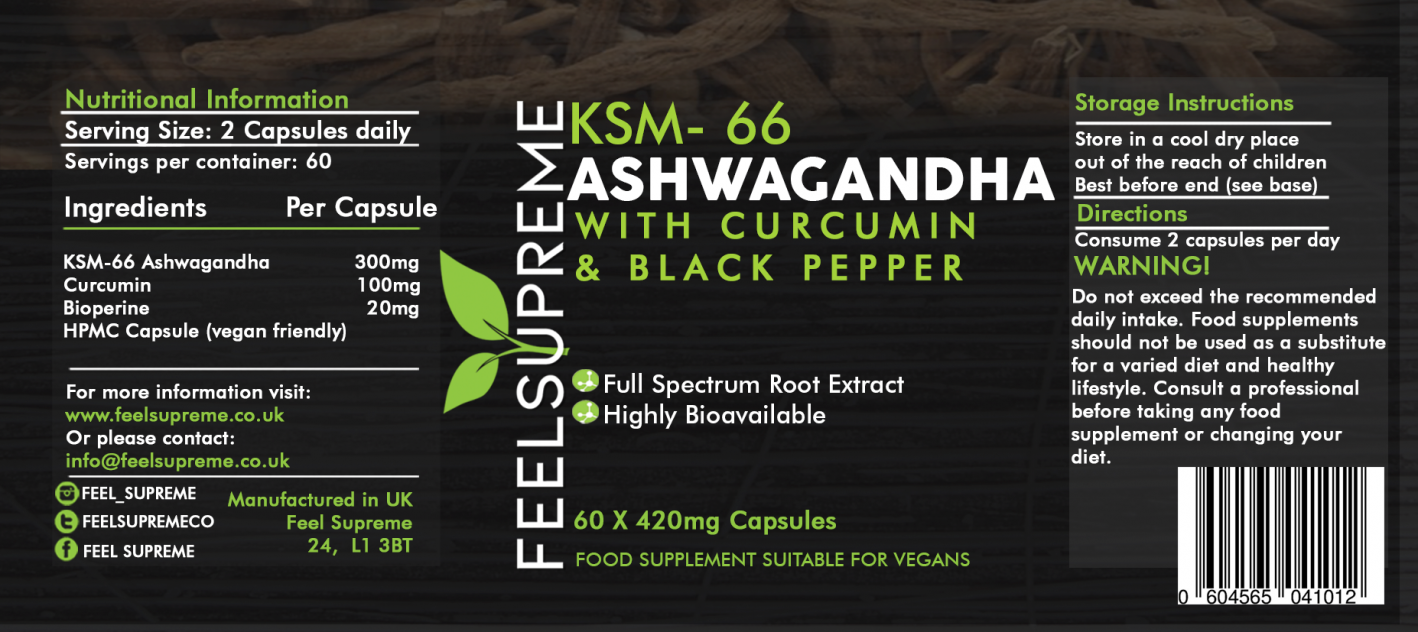 Feel Supreme KSM-66 Ashwagandha with Curcumin & Black Pepper 60's