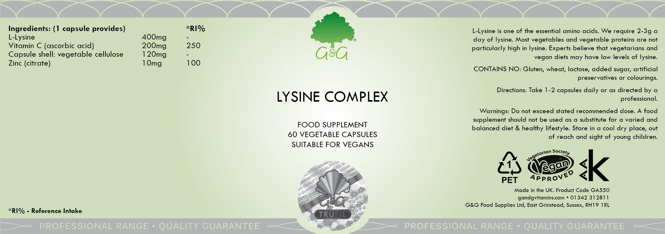 G&G Vitamins Lysine Complex 60's