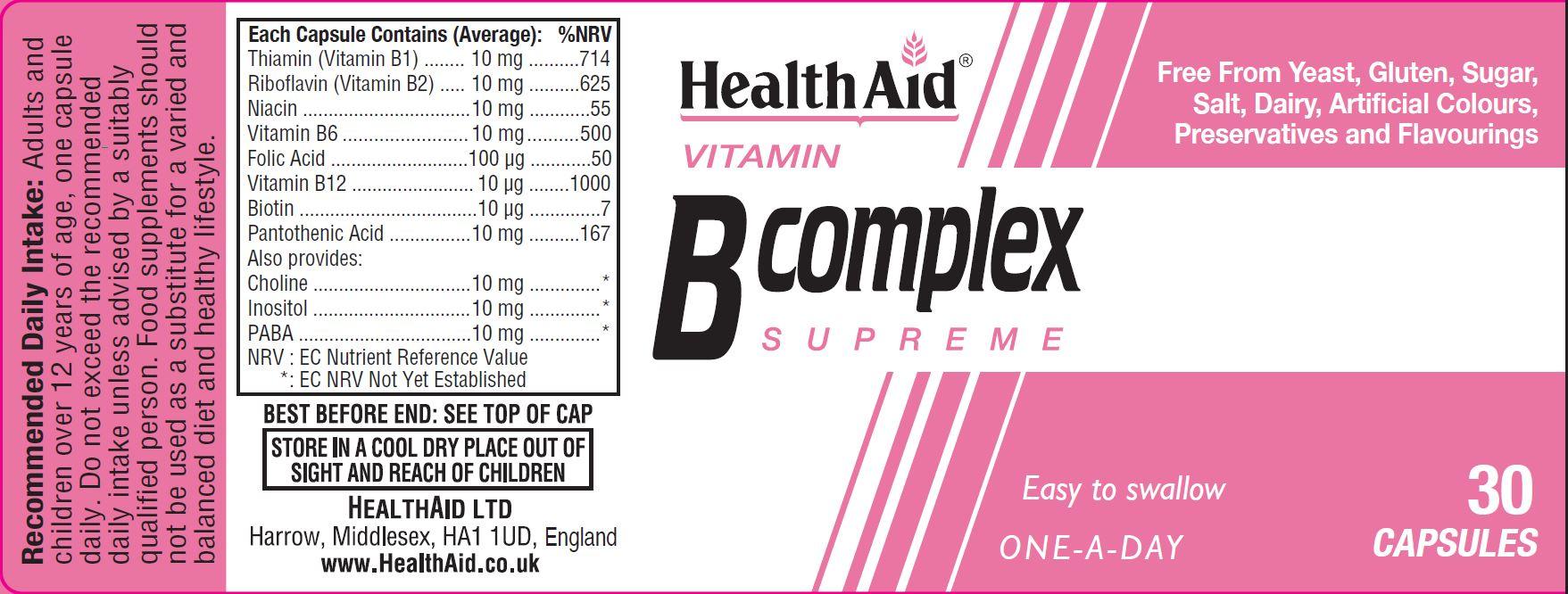 Health Aid Vitamin B Complex Supreme 30's - Approved Vitamins