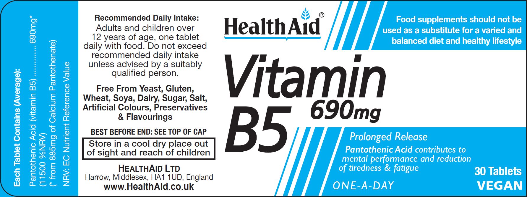 Health Aid Vitamin B5 690mg 30's