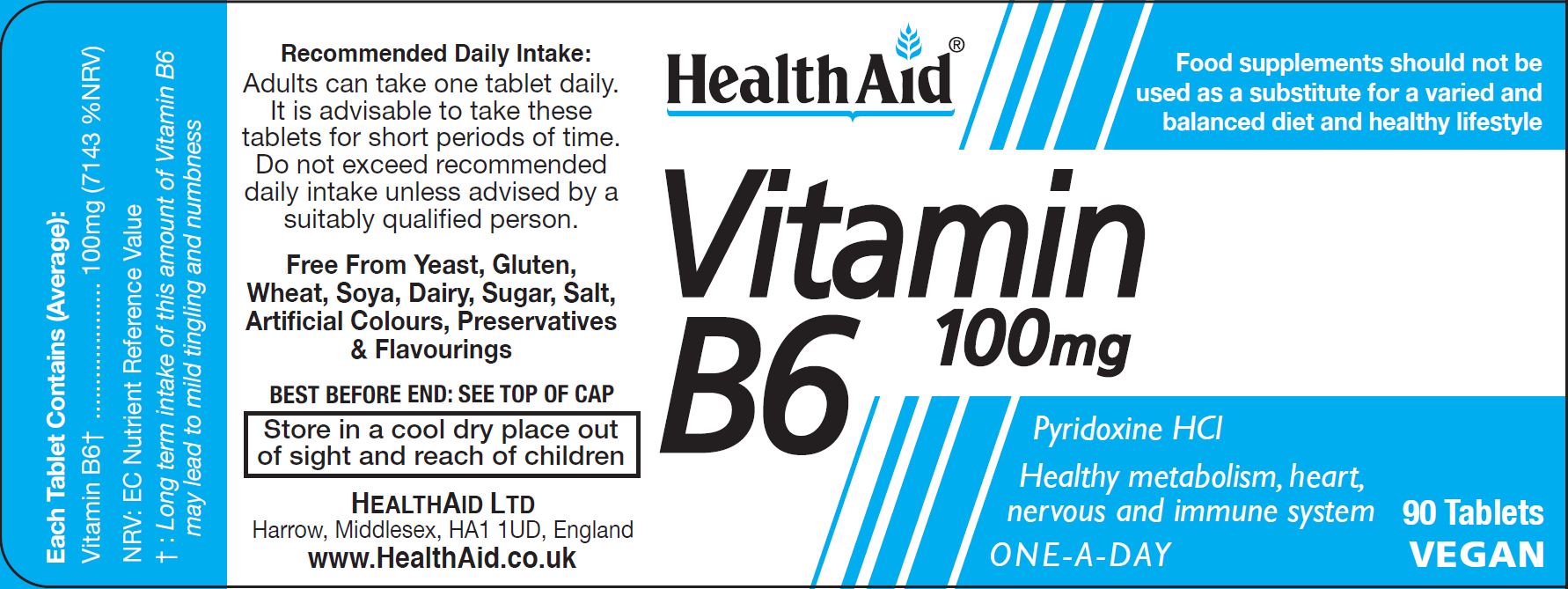 Health Aid Vitamin B6 100mg 90's