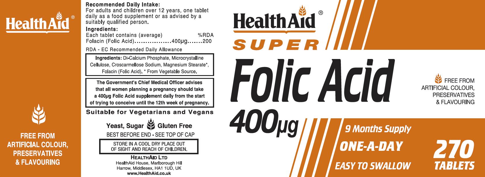 Health Aid Super Folic Acid 400ug  270's