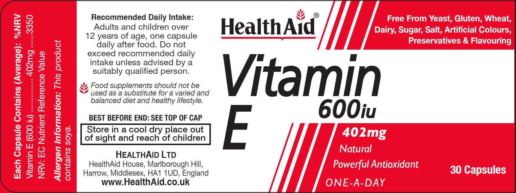 Health Aid Vitamin E 600iu 30's - Approved Vitamins
