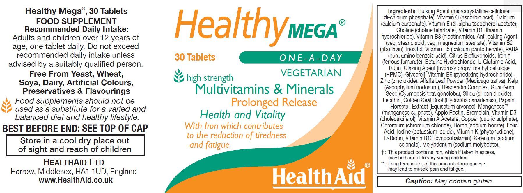 Health Aid Healthy Mega Multi Vitamin & Minerals Prolonged Release  30's - Approved Vitamins