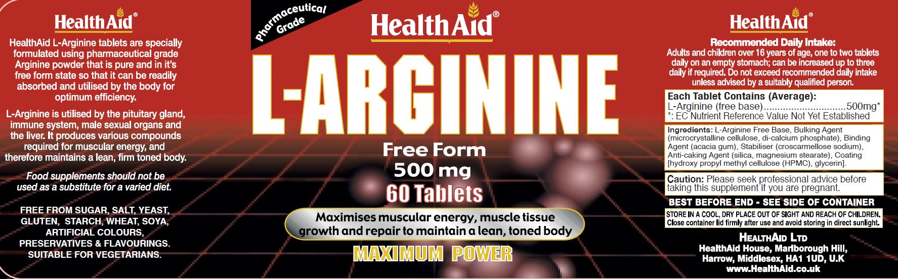 Health Aid L-Arginine 500mg  60's