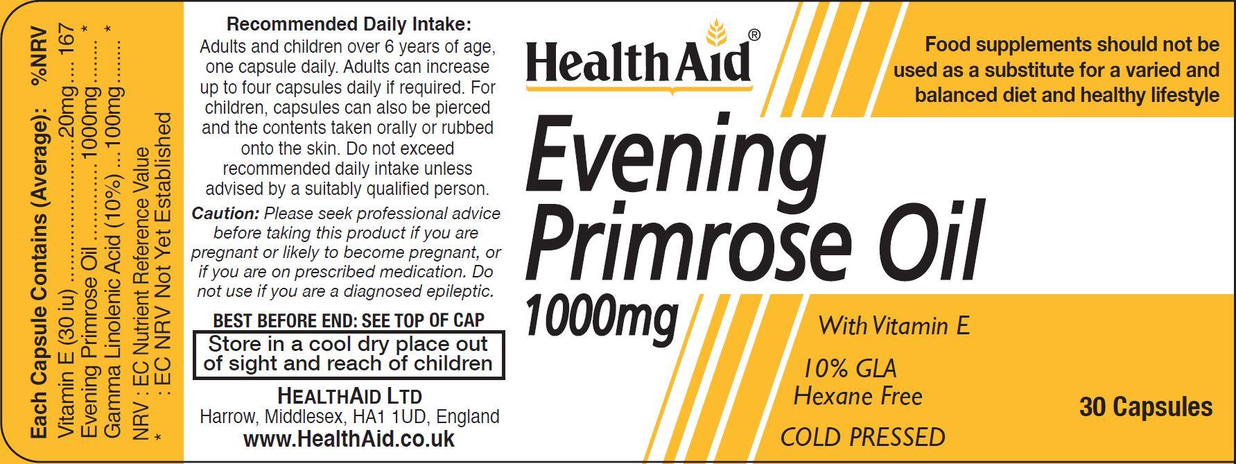 Health Aid Evening Primrose Oil 1000mg   30's - Approved Vitamins