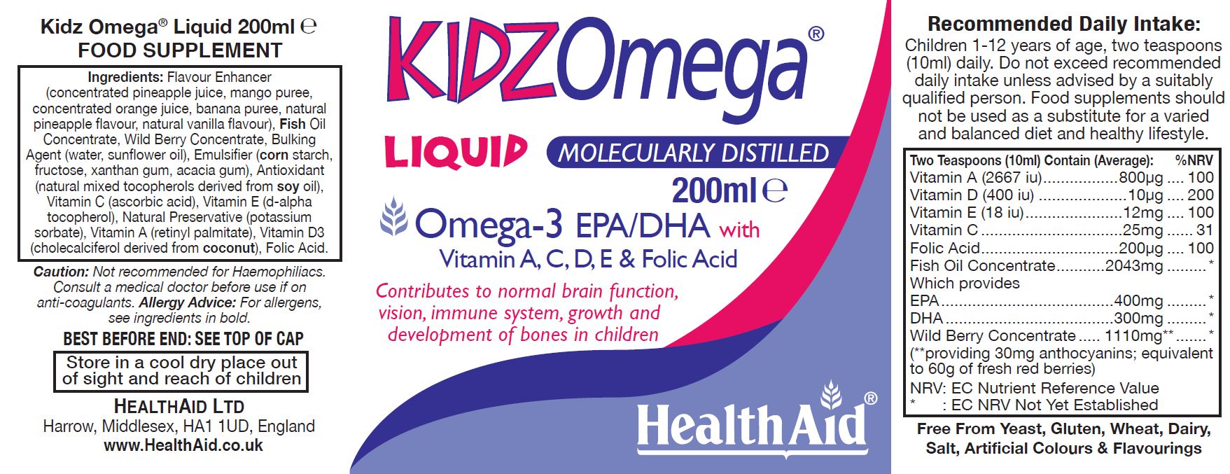 Health Aid KidzOmega Liquid Omega-3 200ml