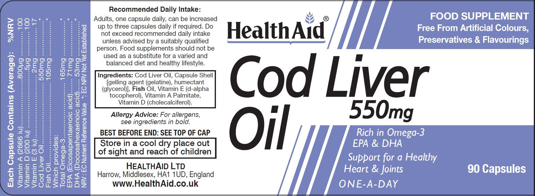 Health Aid Cod Liver Oil 550mg 90's - Approved Vitamins