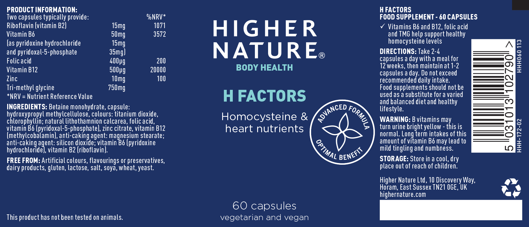 Higher Nature H Factors 60's - Approved Vitamins