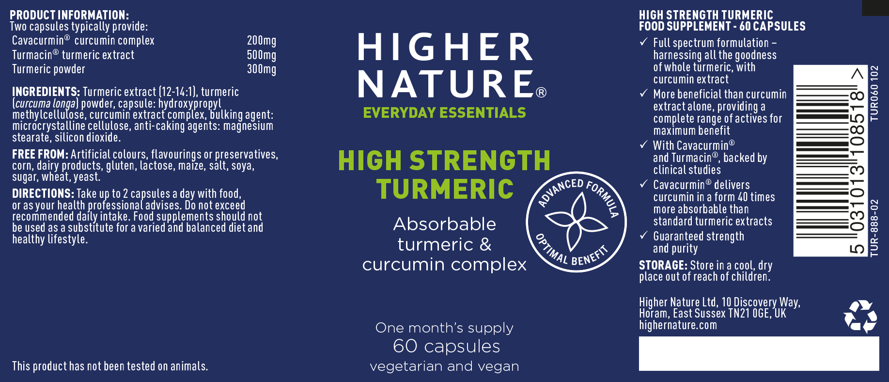 Higher Nature High Strength Turmeric 60's