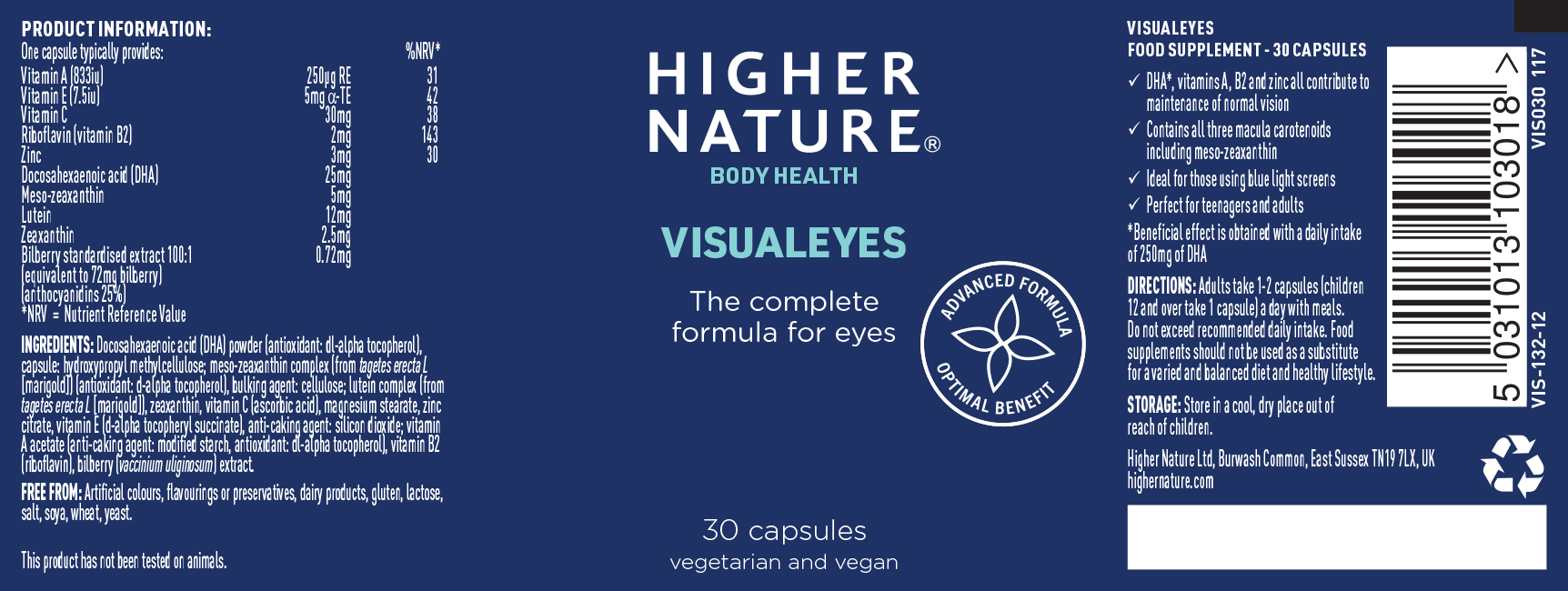 Higher Nature VisualEyes 30's (Currently Unavailable) - Approved Vitamins