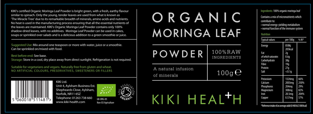 Kiki Health Organic Moringa Leaf Powder 100g