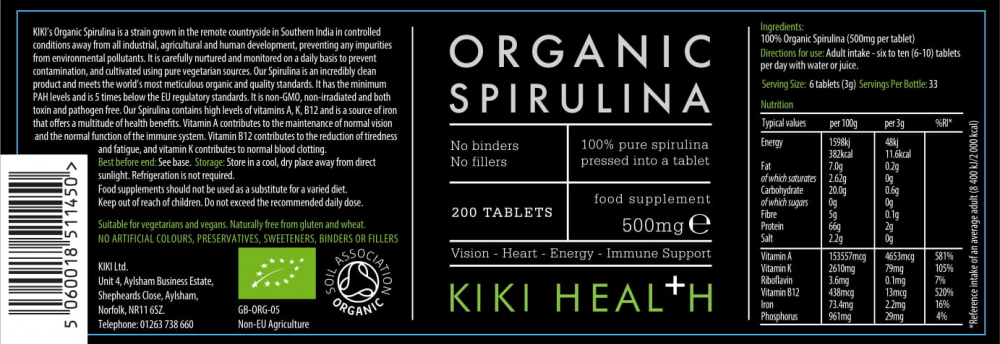 Kiki Health Organic Spirulina 500mg Tablets 200's