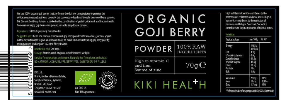 Kiki Health Organic Goji Berry Powder 70g