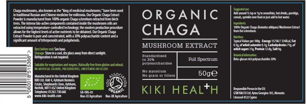 Kiki Health Organic Chaga Mushroom Extract Powder 50g