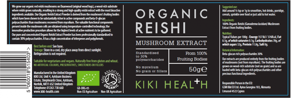 Kiki Health Organic Reishi Mushroom Extract Powder 50g