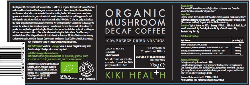 Kiki Health Organic Mushroom Decaf Coffee 75g