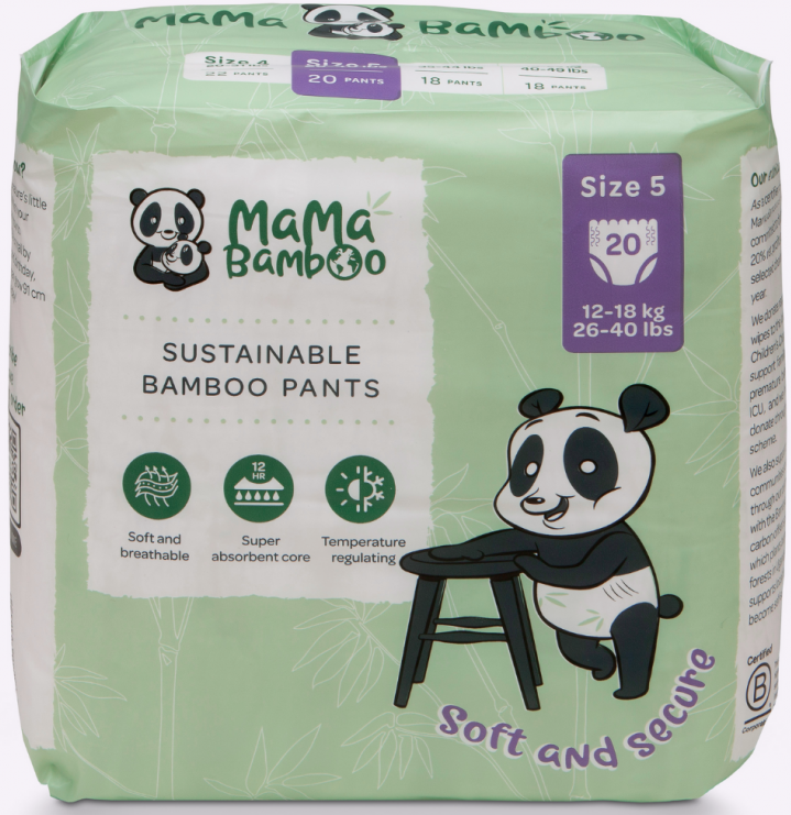 Mama Bamboo Sustainable Bamboo Pants Size 5 (12-18kg 26-40lb) 20's