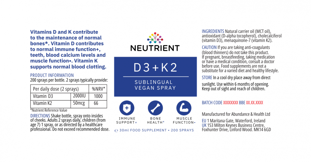 Neutrient D3 + K2 Sublingual Vegan Spray 30ml