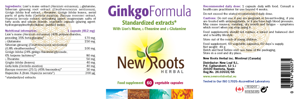New Roots Herbal Ginkgo Formula 60's