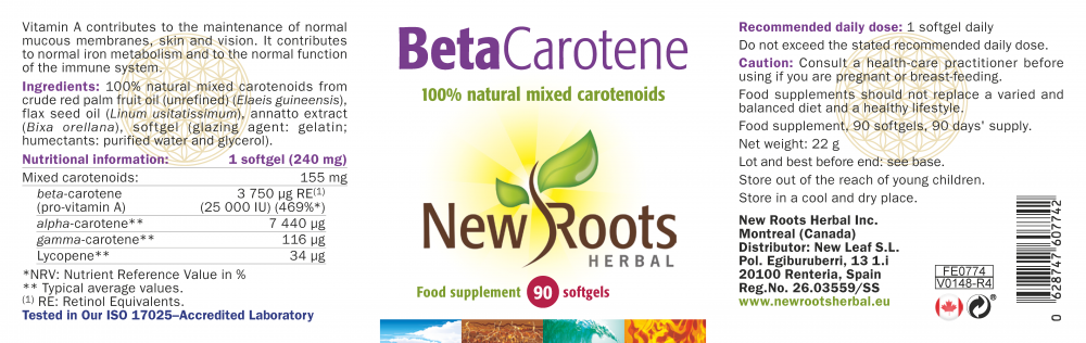 New Roots Herbal Beta-Carotene 90's