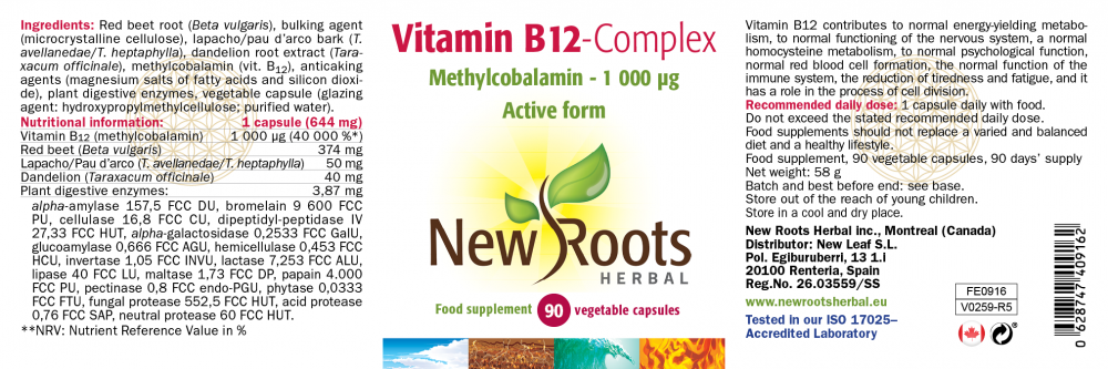 New Roots Herbal Vitamin B12-Complex 90's