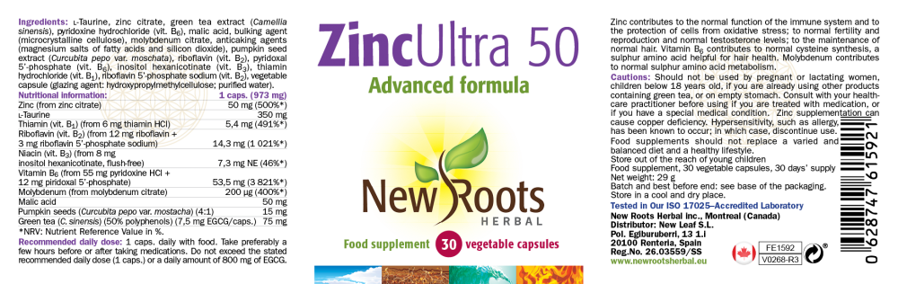 New Roots Herbal ZincUltra 50 30's