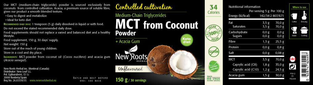 New Roots Herbal MCT from Coconut Powder 150g